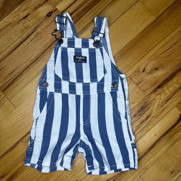 OshKosh B'gosh Other - OshKosh B’Gosh Denim Overalls 12 Mos.  Shorts Blue White Stripes
